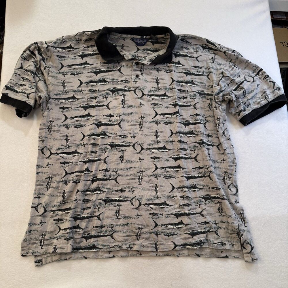 Bluewater Wear Vintage Fishing All Over Print Polo Shirt Size 2XL‎